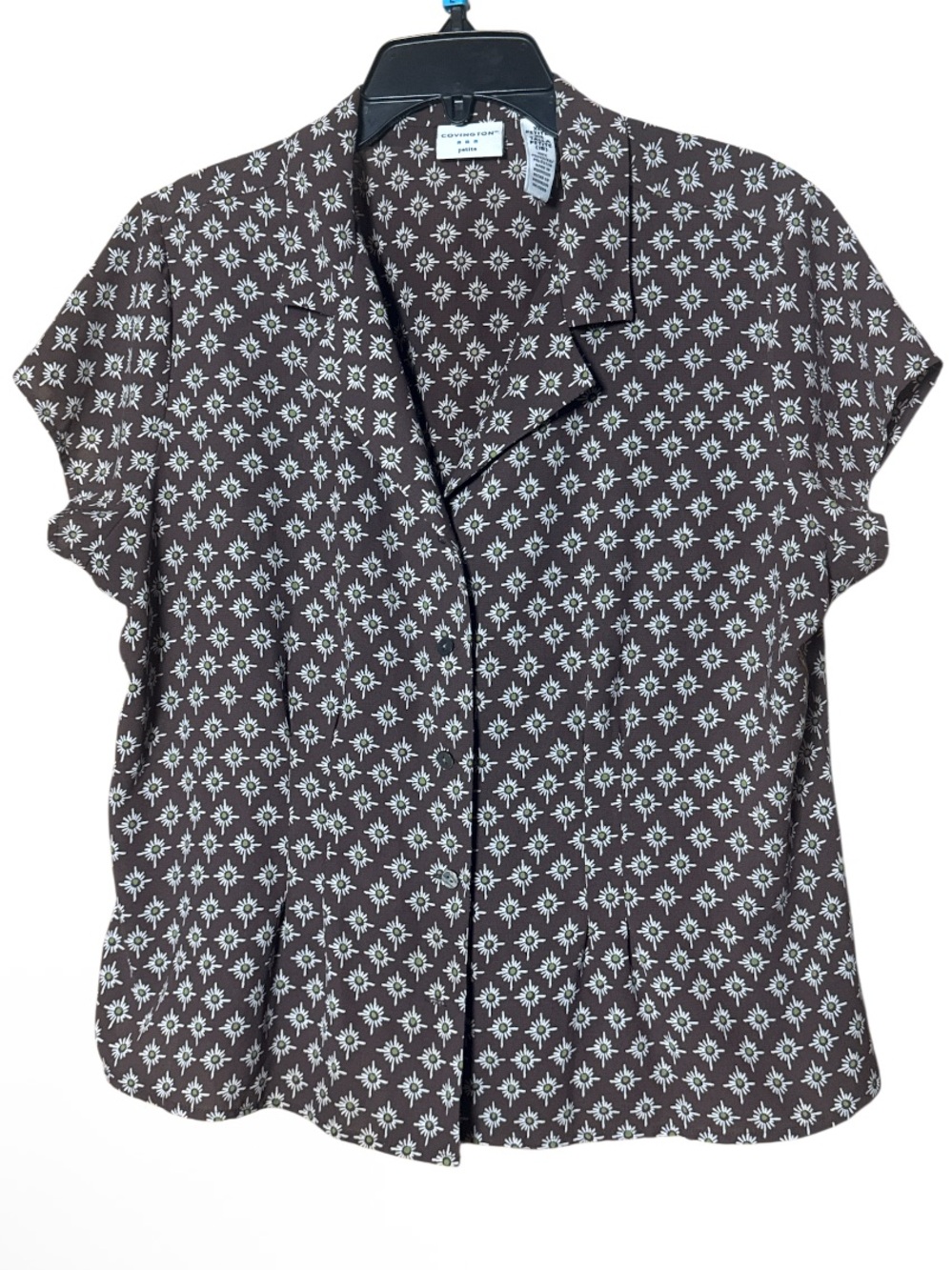 Covington VTG Button-Front Short Sleeve Top Brown Floral Print - Size XL (14)